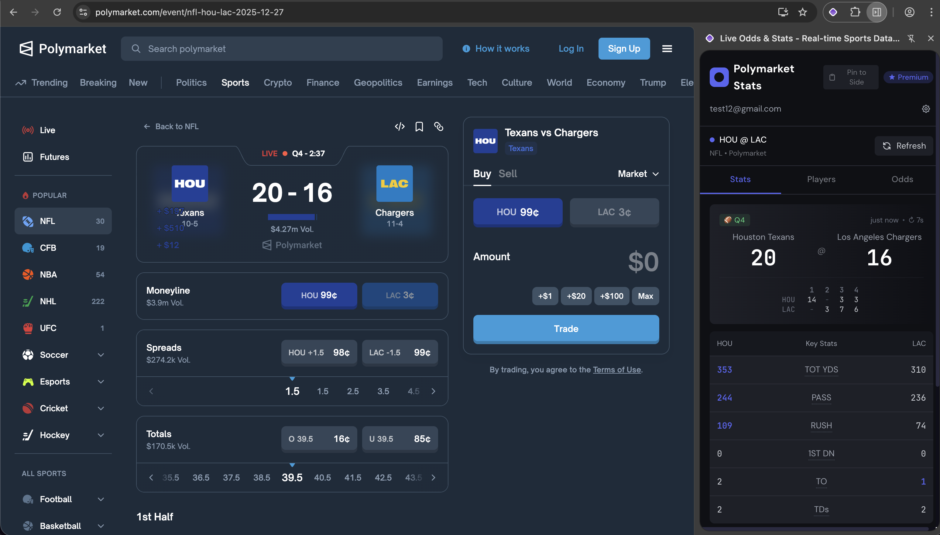 NFL stats on Polymarket